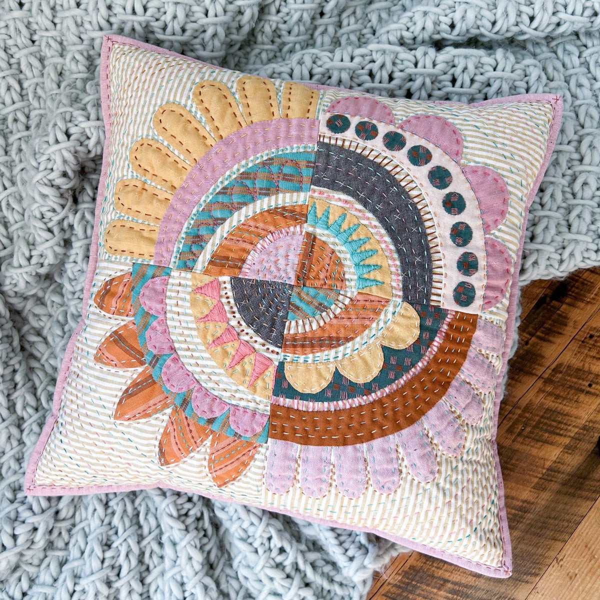 Flower Mandala Pillow: A Hand-Stitched Journey in Appliqué, Embroidery & Quilting by Remi Vail Studio