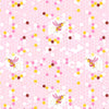 Pattern of bees and colorful dots on a pink background
