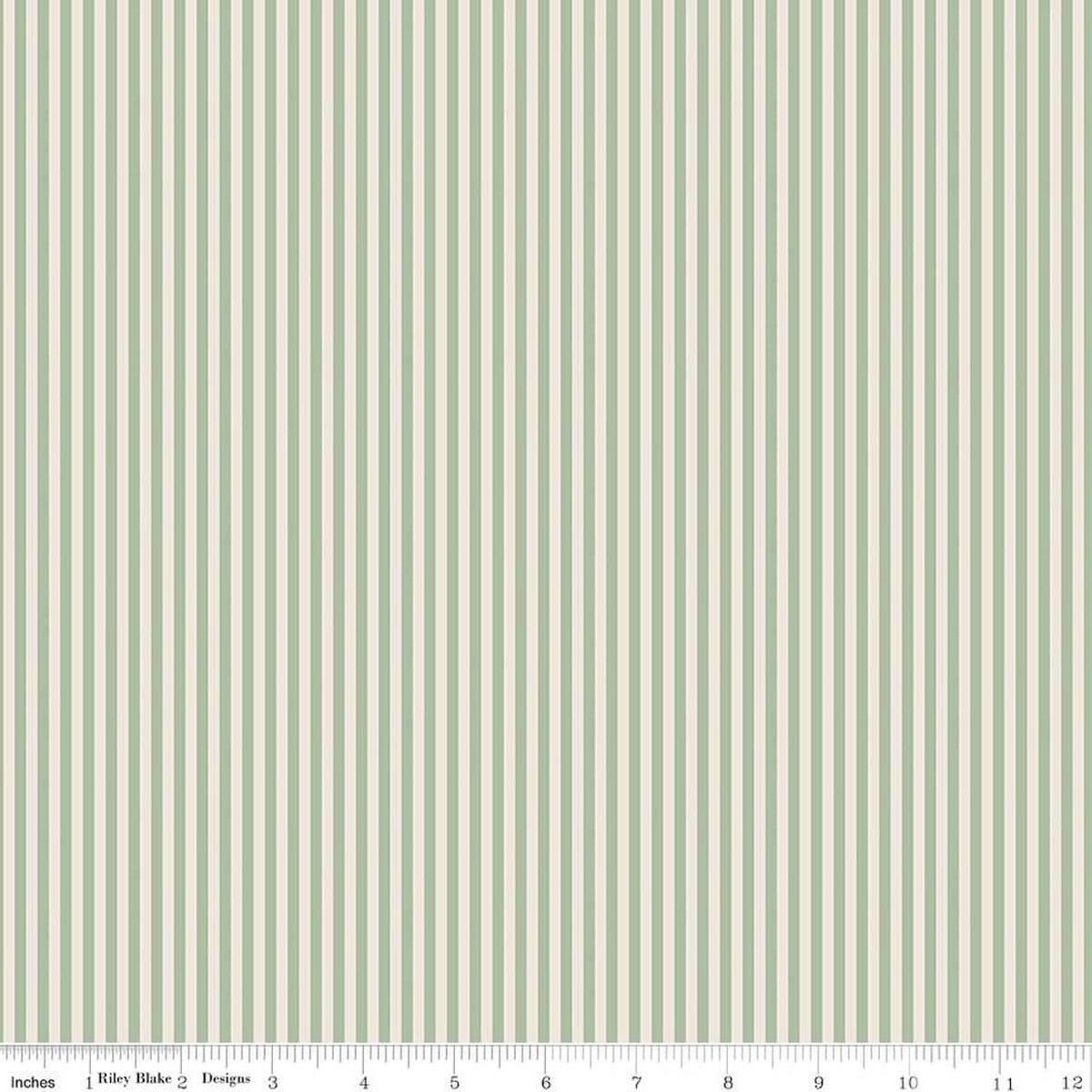 Fabric with green vertical stripes on a white background
