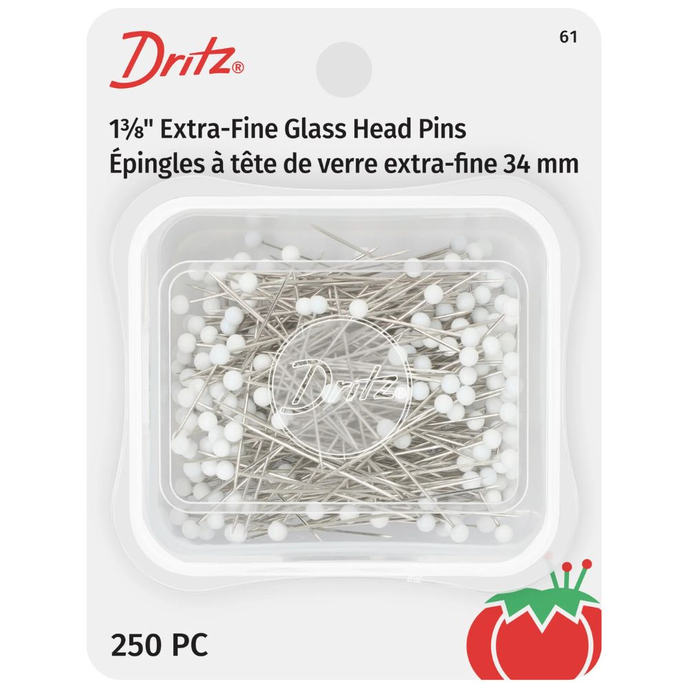 Extra Fine Glass Head Pins, White (250) - Dritz