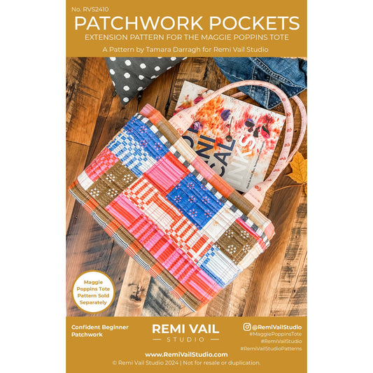 Patchwork Pockets Extension Pattern for Maggie Poppins Tote Bag - PDF