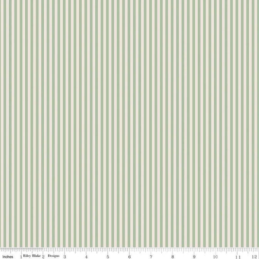 Fabric with green vertical stripes on a white background
