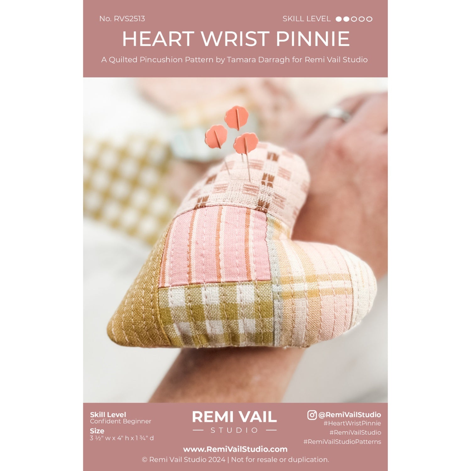 Heart Wrist Pinnie Quilted Pincushion Pattern by Tamara Darragh for Remi Vail Studio