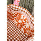 Inside of a Maggie Poppins Tote made with brown gingham with pink trim.