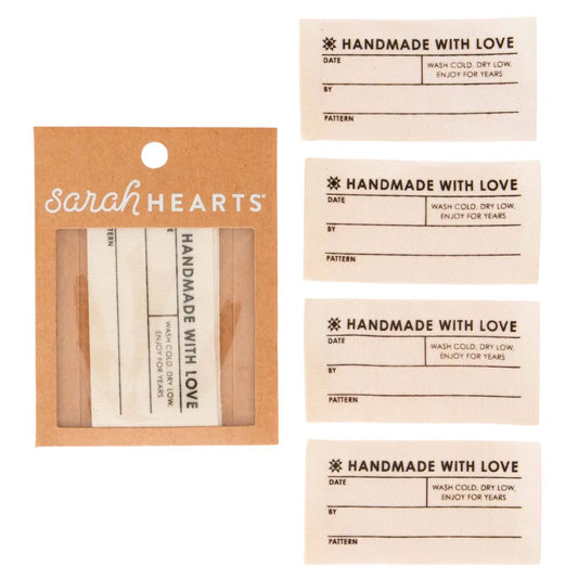 Quilt Info Large Write-in Organic Cotton Sewing Label (4 Pack) - Sarah Hearts