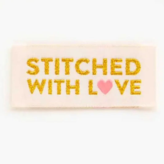 Stitched With Love - Gold Sewing Woven Label Tag (8 Pack) - Sarah Hearts