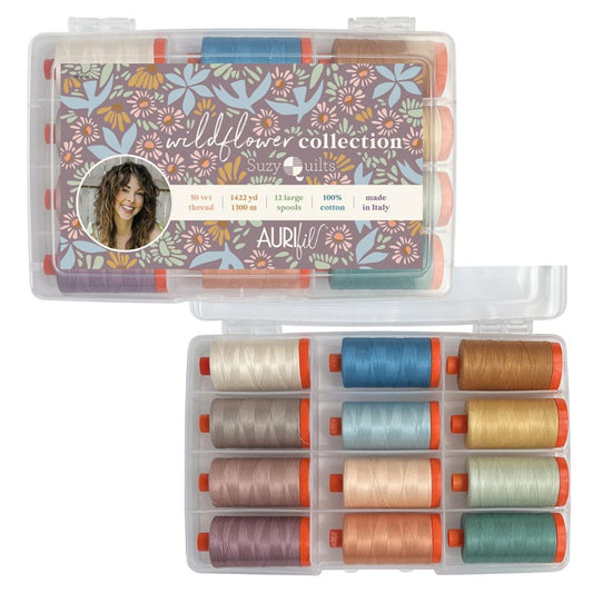 50 Weight Cotton Wildflower Thread Collection by Suzy Quilt (12 Spools) - Aurifil