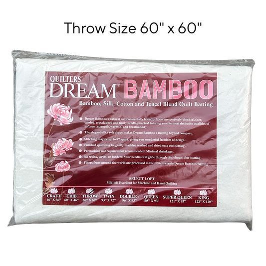 Quilters Dream Bamboo Batting THROW Size 60" x 60"
